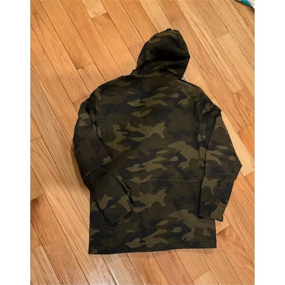 Banana Republic Military Field Jacket Mens S Green Camo Hooded 4-Pocket